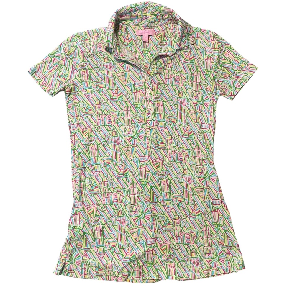 Lilly‎ Pulitzer Womens Size XS Nautical Lighthouse Sailboat Polo Shirt